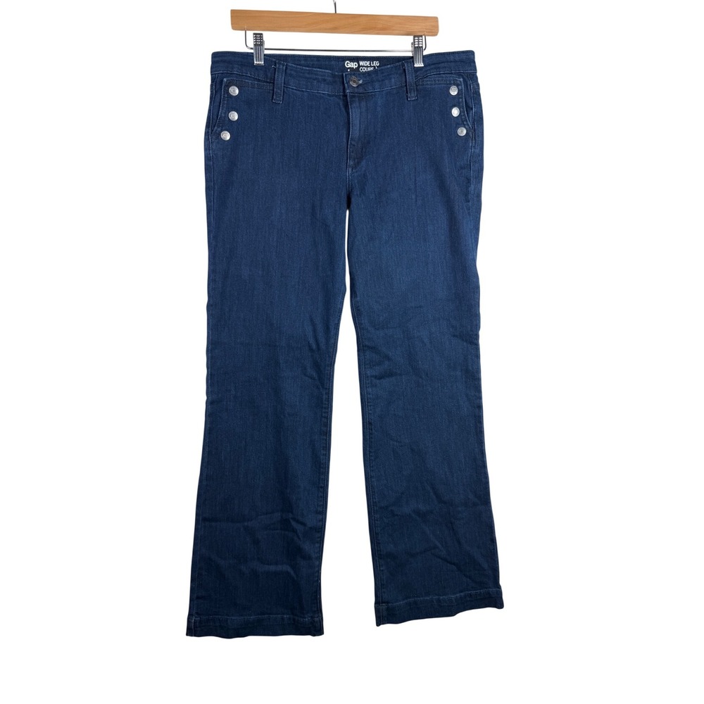 GAP Wide Leg Button Accent Jeans size 14/32 Dark Blue